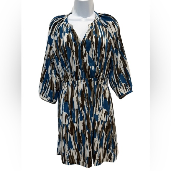 Banana Republic Blue and Brown Patterned Long Sleeve Dress - Picture 1 of 6